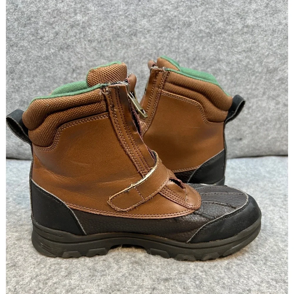 Polo Ralph Lauren Kids Brown Leather Zip Up Winter Boots Size Big Boys 4